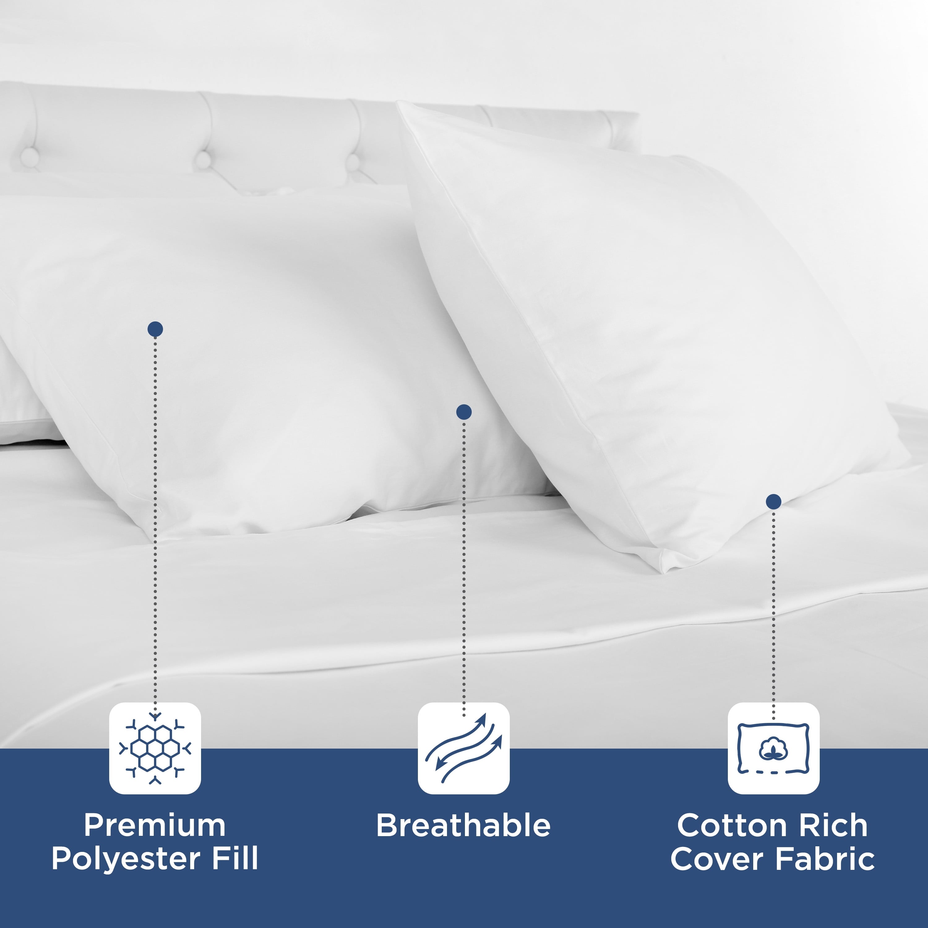 2-Pack Down Alternative White Bed Pillows, Standard