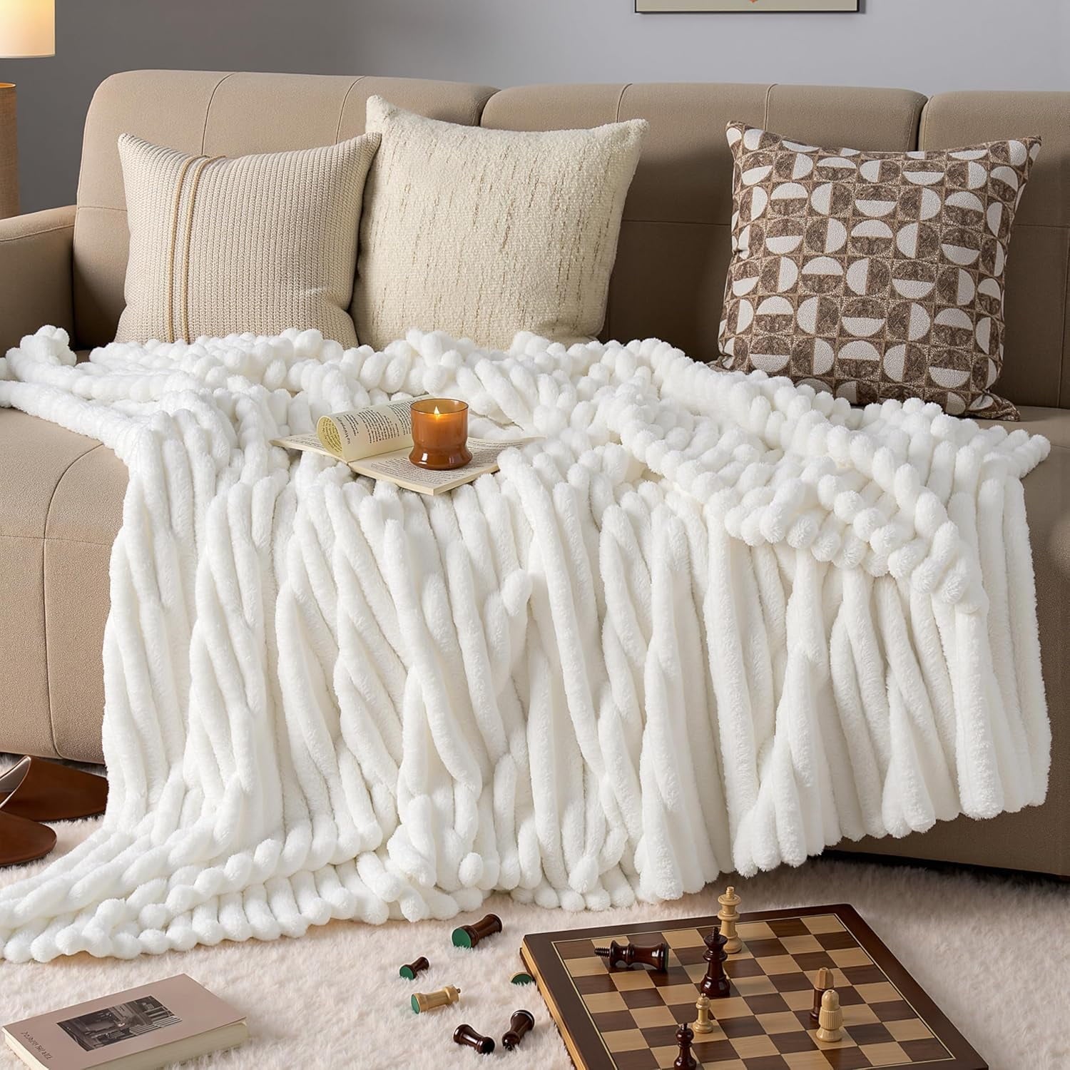 Throw Blanket for Couch,Bed,Sofa,White Flannel Blanket,Soft Throw Blanket ,Gifts for Women Mom Girls,Throw Home Room ...