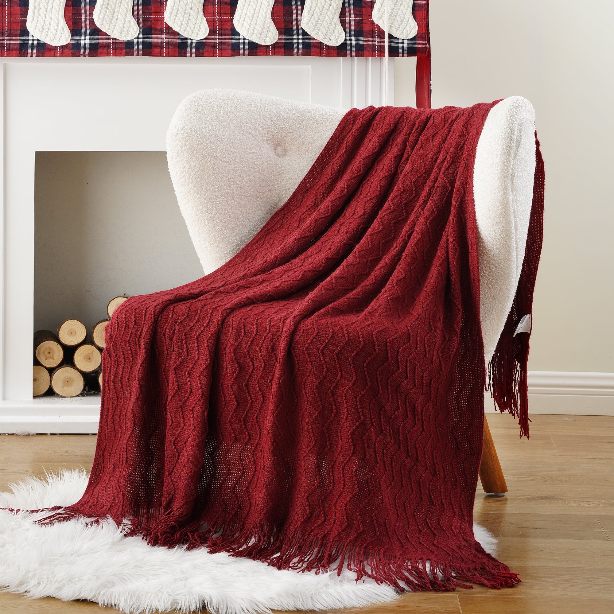 Dark Red Blanket for Couch,Burgundy Knit Throw Blanket for Bedroom,Christmas Throw,50"x60"