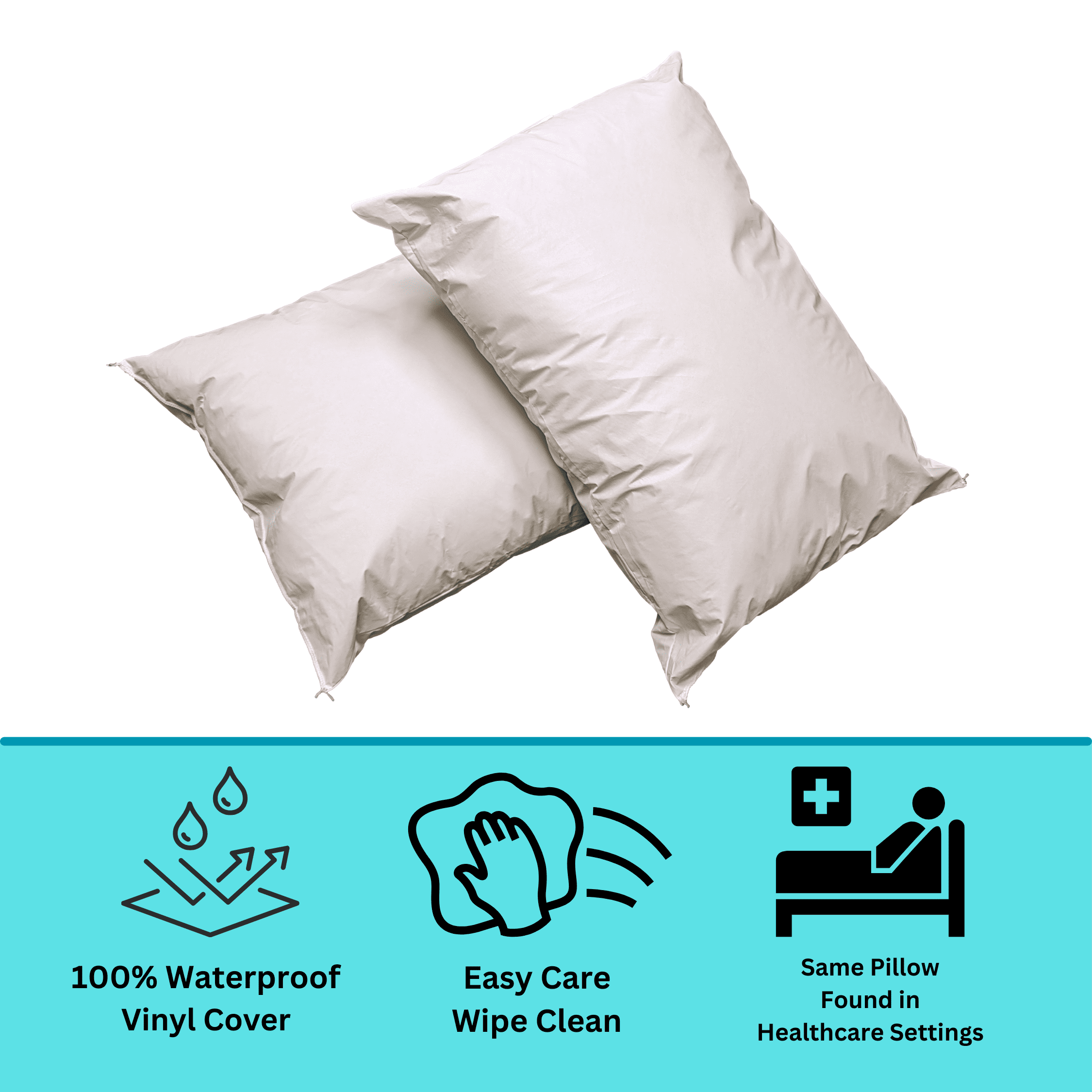 2 Pack Vinyl Covered Medical Bed Pillows 19 in x 25 in | Wipeable Easy Clean | Fluid Stain Resistant