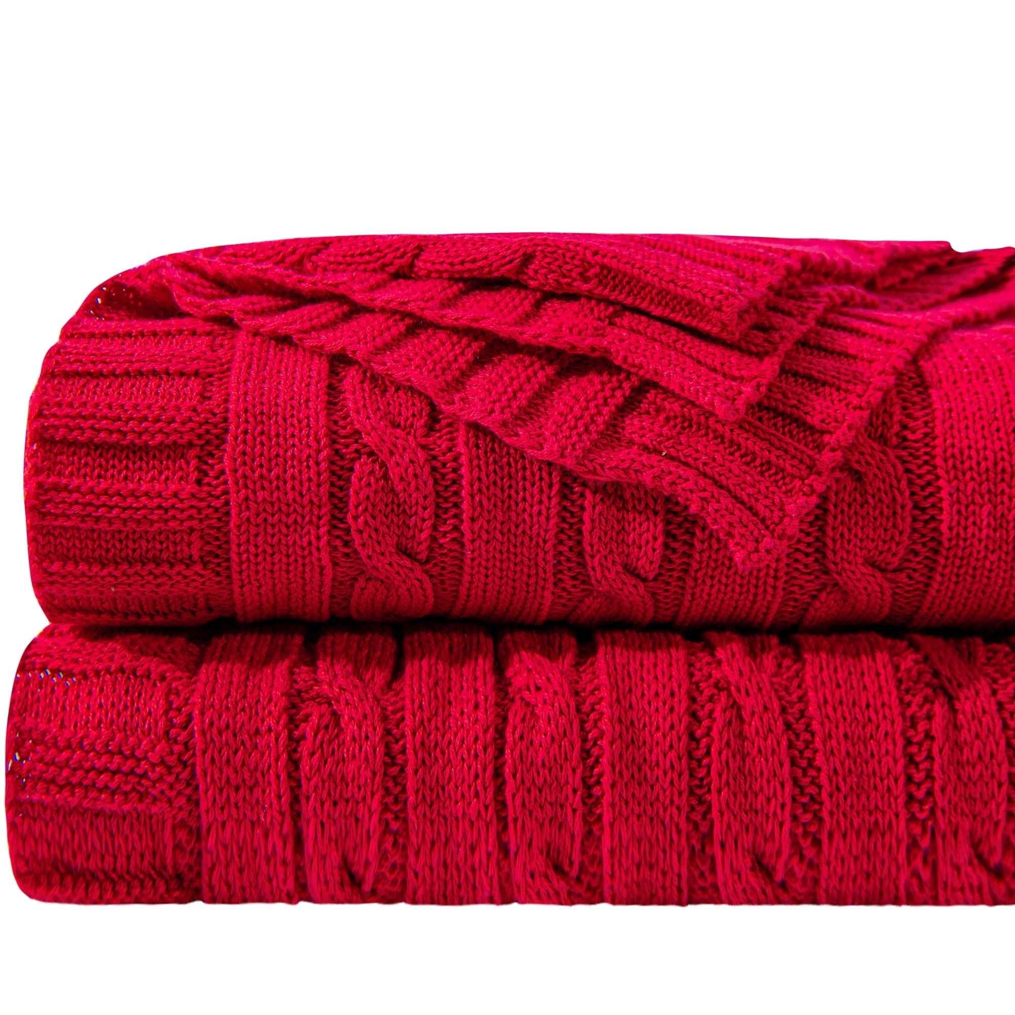 100% Cotton Cable Knit Throw, Super Soft Warm Knitted Blanket Home Decor, 51"x67", Red