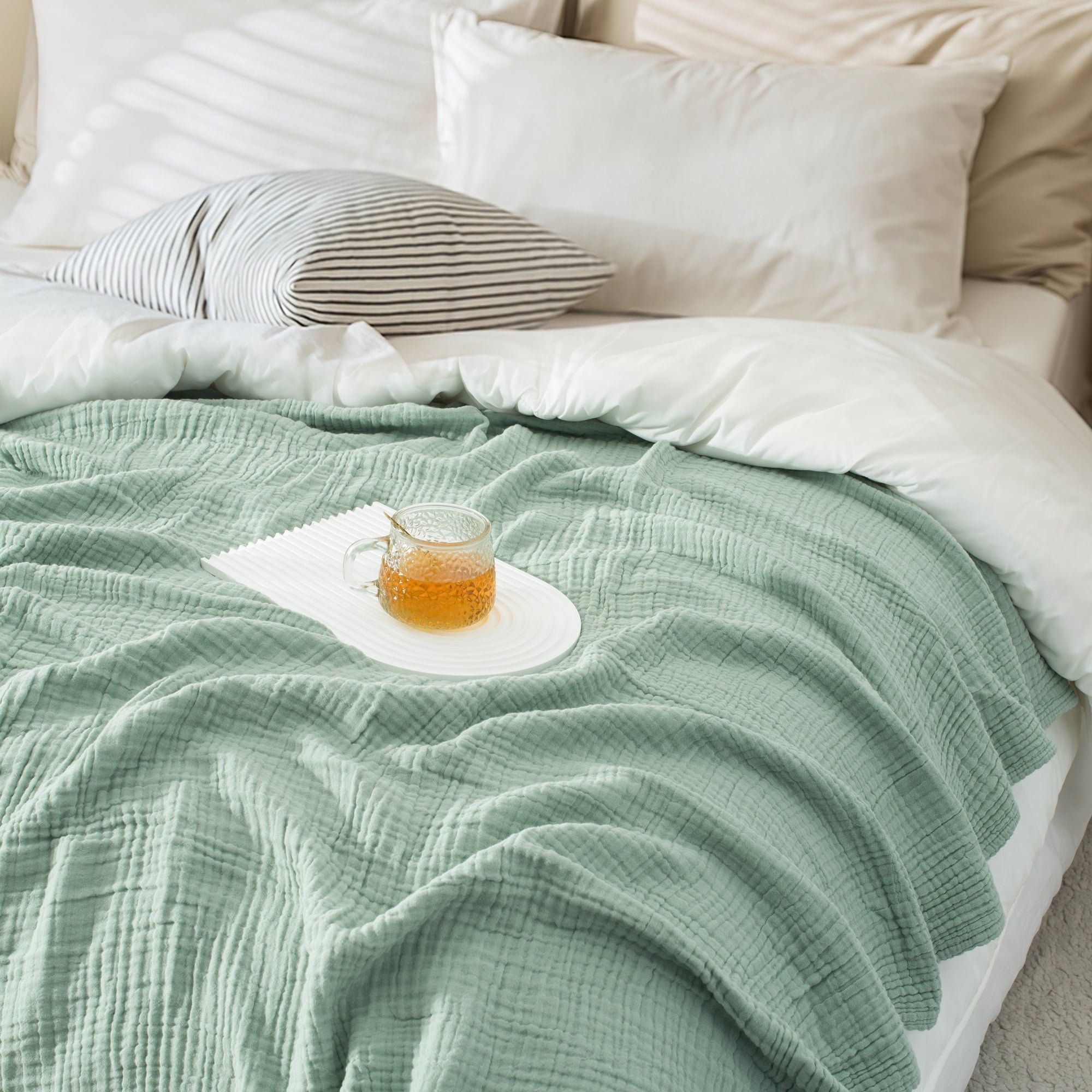 100% Cotton Muslin Throw Blanket Gauze Blankets for Adults Soft Throws for Bed and Couch, 50" x 70" Sage Green
