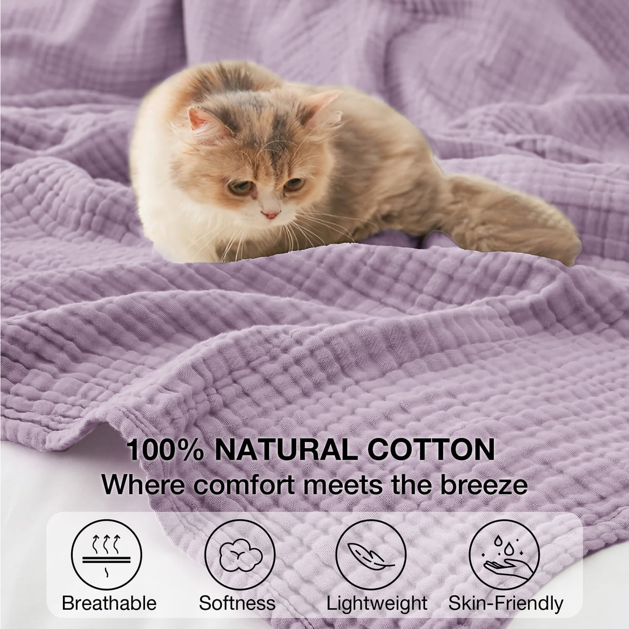 100% Cotton Muslin Blanket Large 50" x 70", 6 Layers Lightweight and Breathable Throw Blankets for Couch, Soft Coolin...